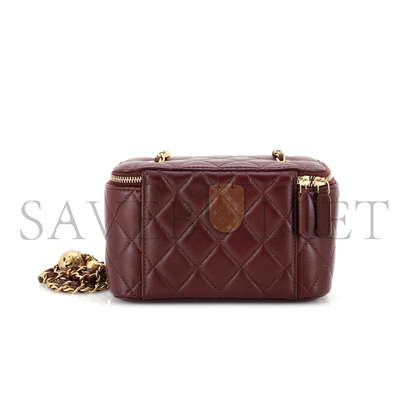Ch*el pearl crush vanity with chain quilted lambskin burgundy ap2303 (17*9.5*8cm)